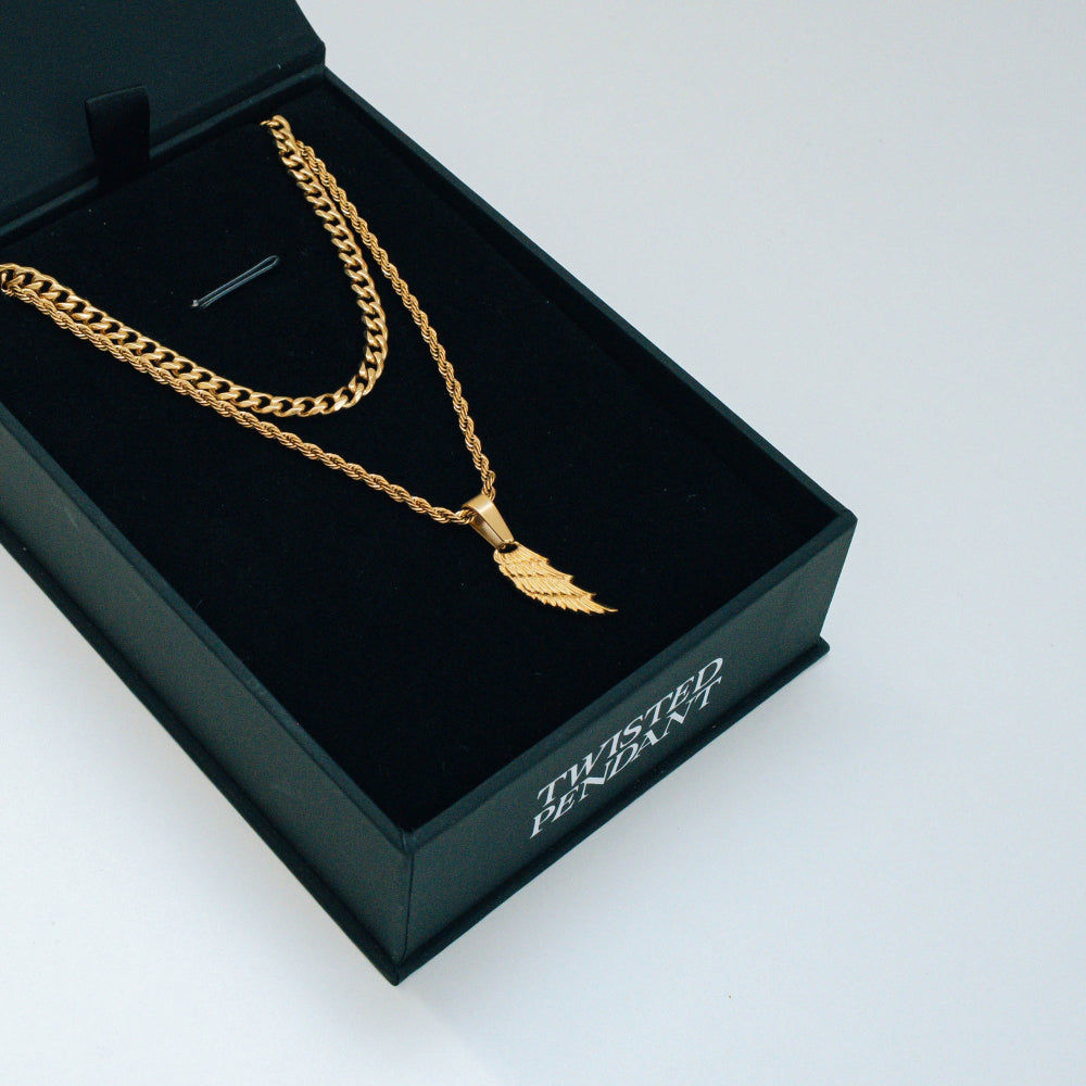 18K Gold Wing Pendant Necklace Set - By Twistedpendant