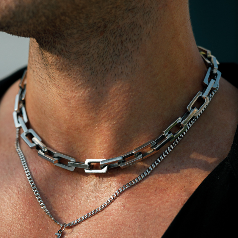 Men's silver choker necklaces discount
