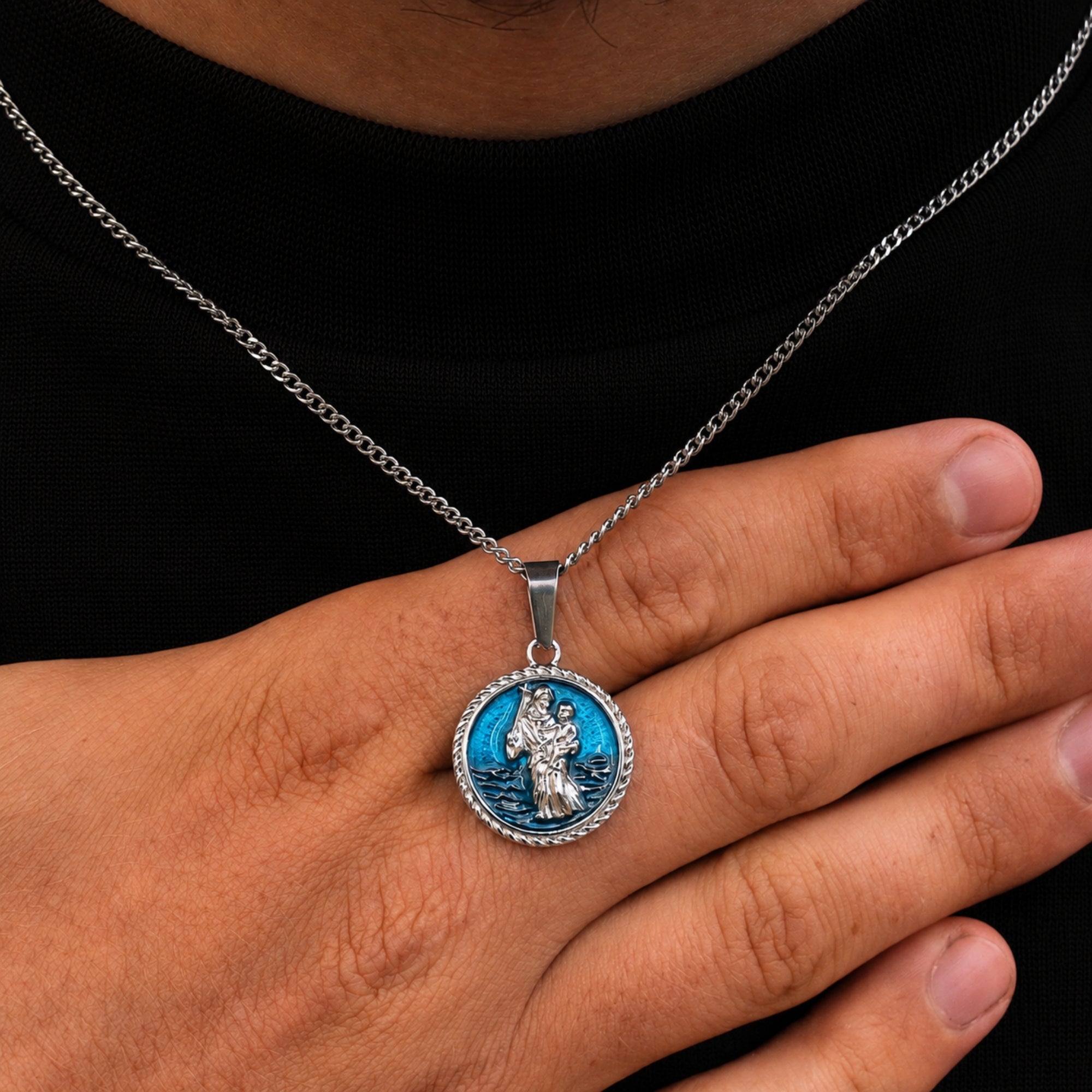 St Christopher - Blue (Silver)