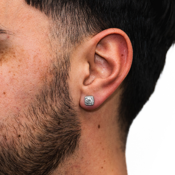 Mens Earrings - Silver Moissanite Diamond Stud Earring For Men