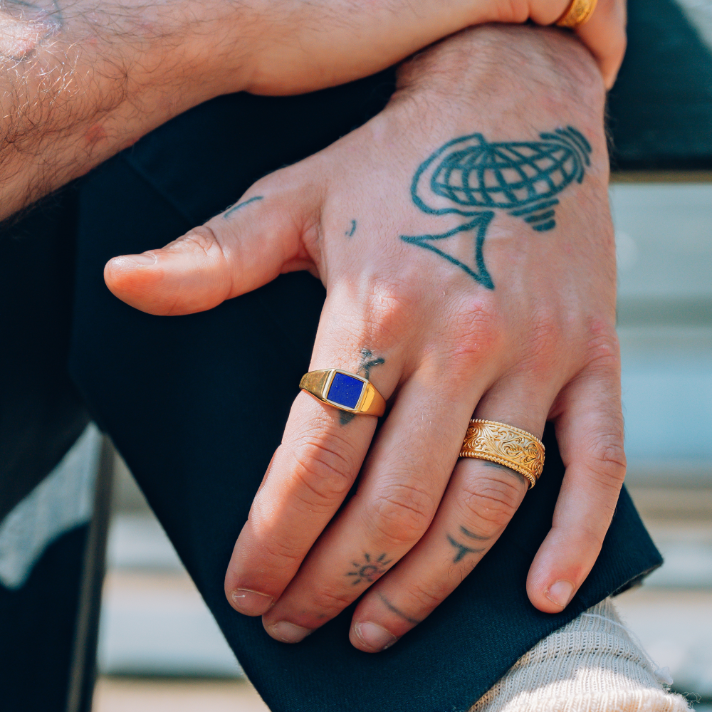 Mens Rings - Gold Lapis Lazuli Signet Ring For Men - By Twistedpendant