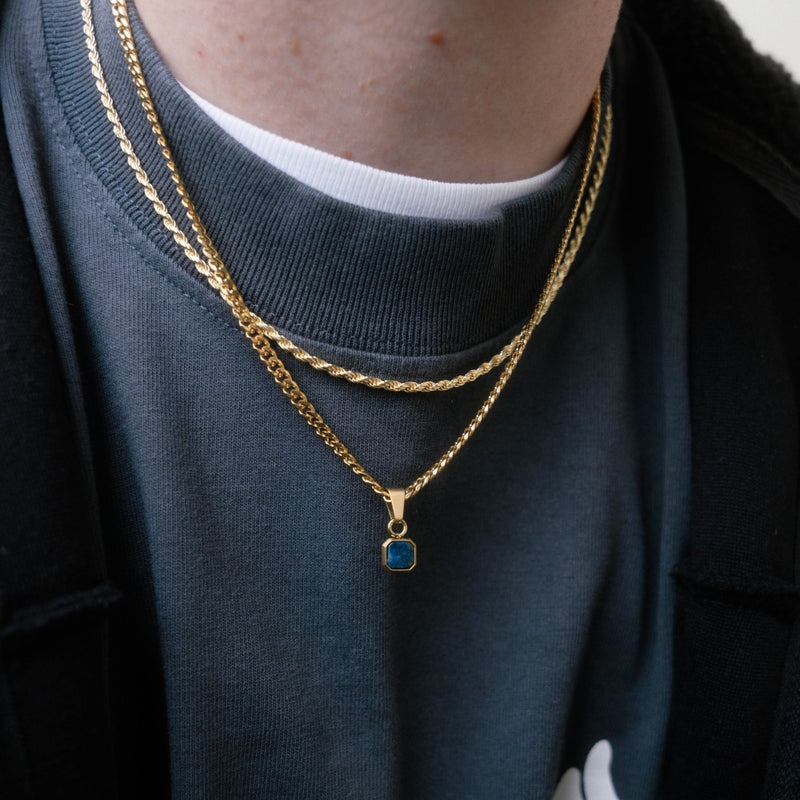 Mini Lapis Lazuli Pendant | Gold Necklace For Men - By Twistedpendant