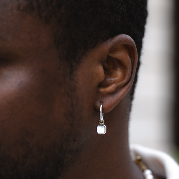 Mens Pearl Earring - Mens Silver Dangle Earrings By Twistedpendant