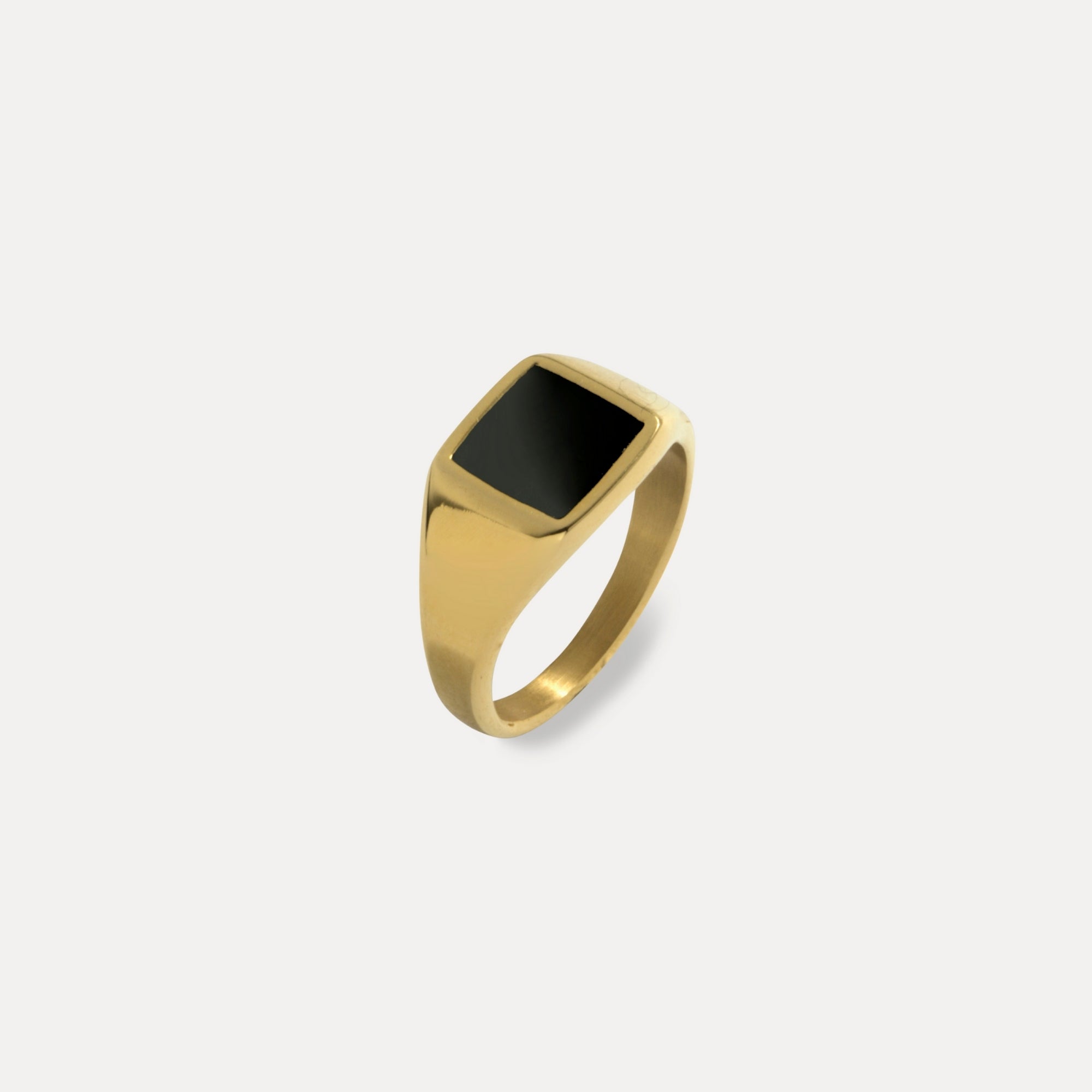 Mens Rings - Gold Square Onyx Signet Pinky Ring - By Twistedpendant