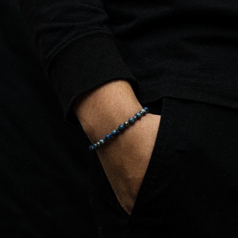 Silver Lapis Lazuli Bracelet (6MM) - Men's Bead Bracelet | Twistedpendant