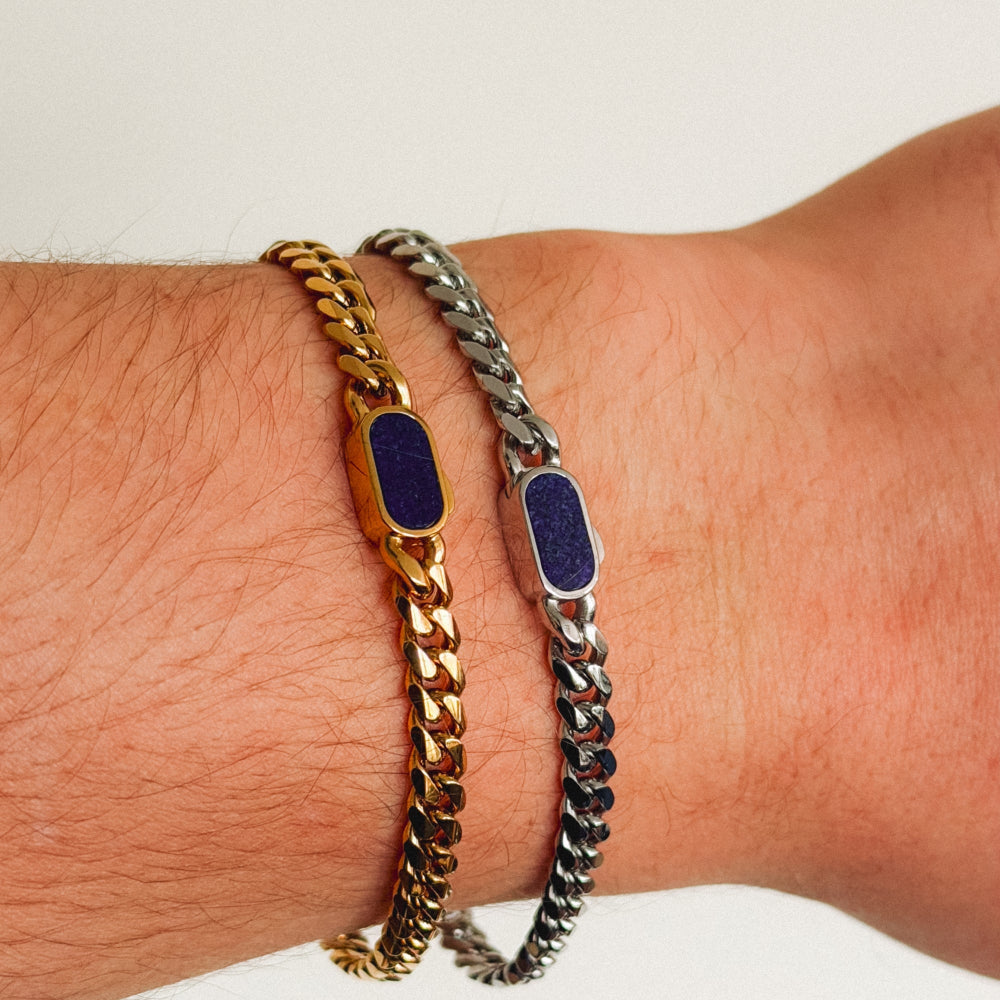 Lapis Cuban Bracelet (5MM) - Silver