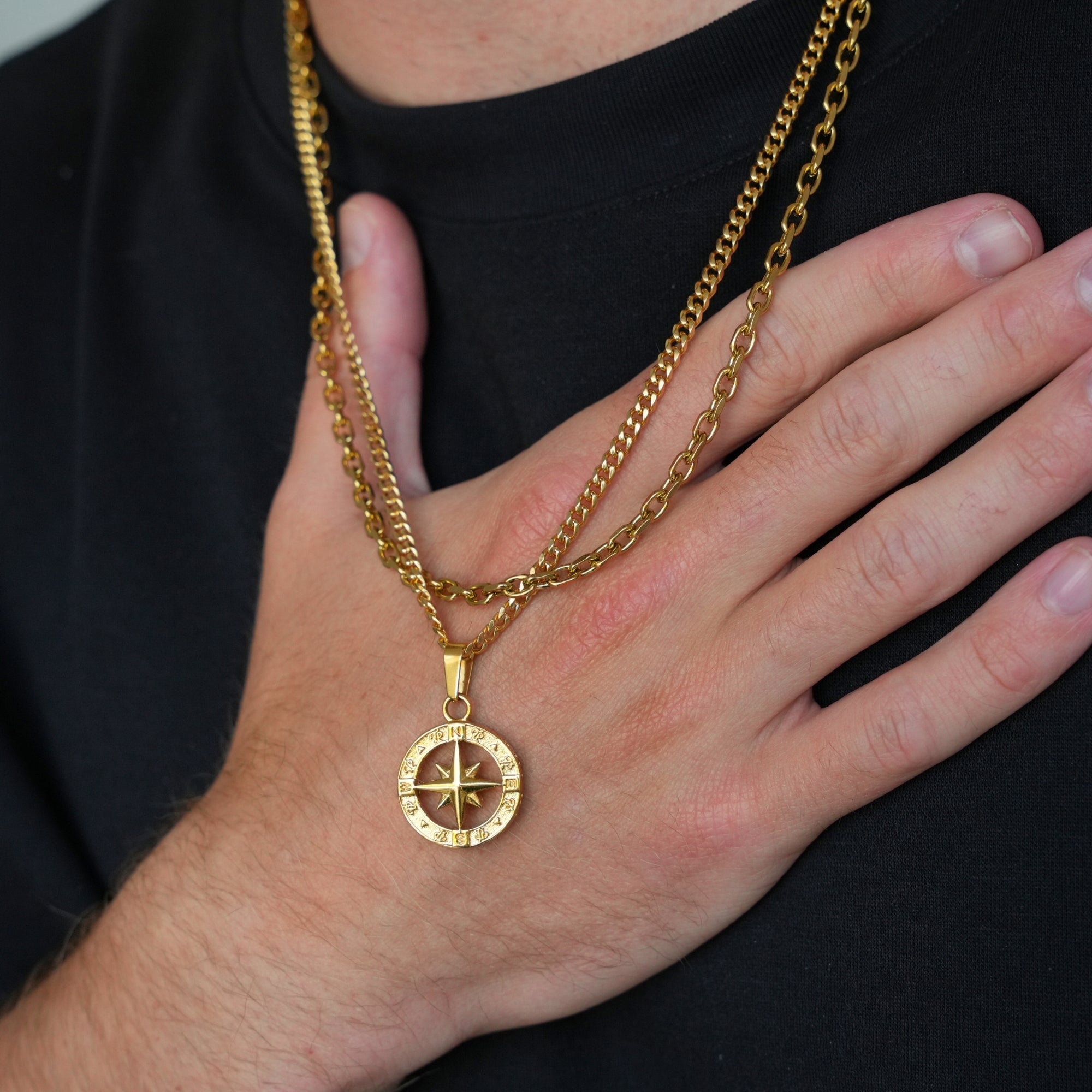 North Star Compass - Gold Pendant Necklace For Men By Twistedpendant