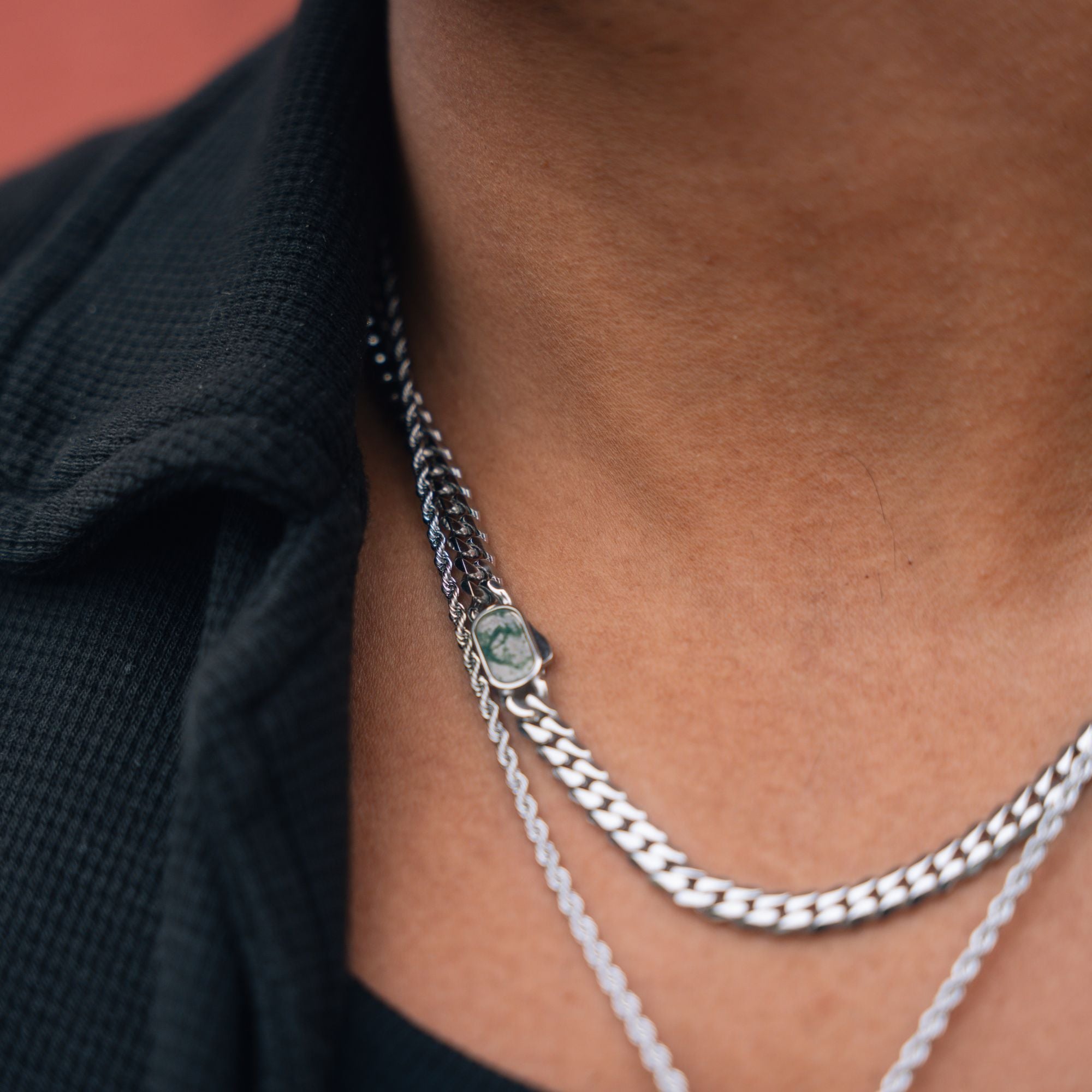 Moss Agate Cuban Chain (5MM) - Silver