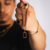 Rectangle Gold Onyx Pendant Necklace For Men - By Twistedpendant