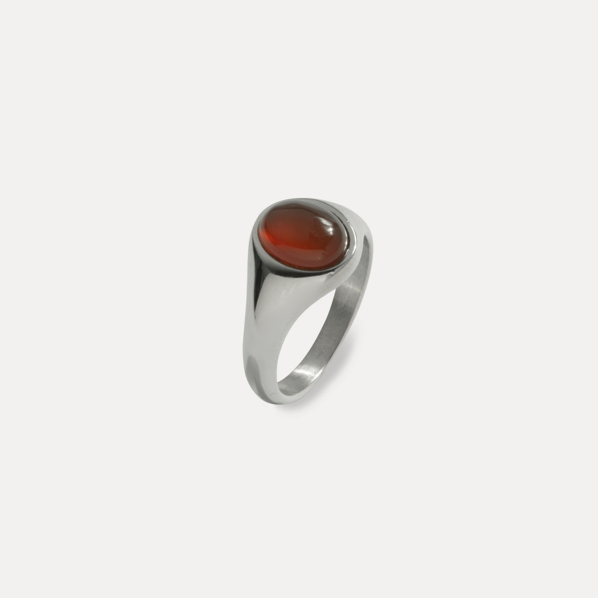 Red Agate Signet Ring - Silver