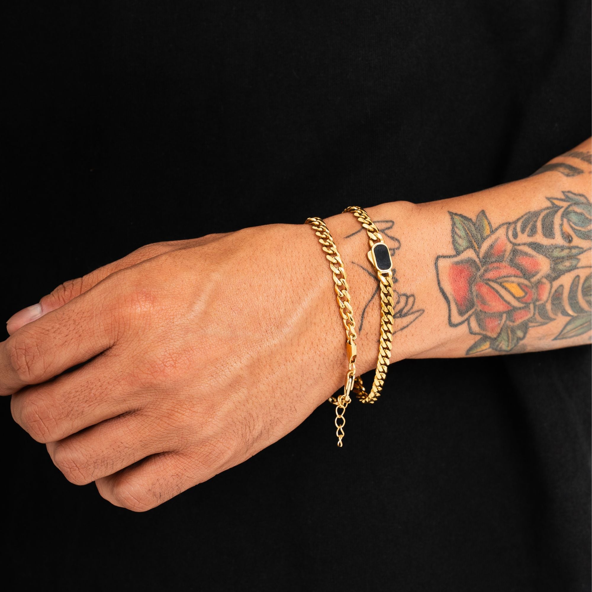 Onyx Cuban Bracelet (5MM) - Gold