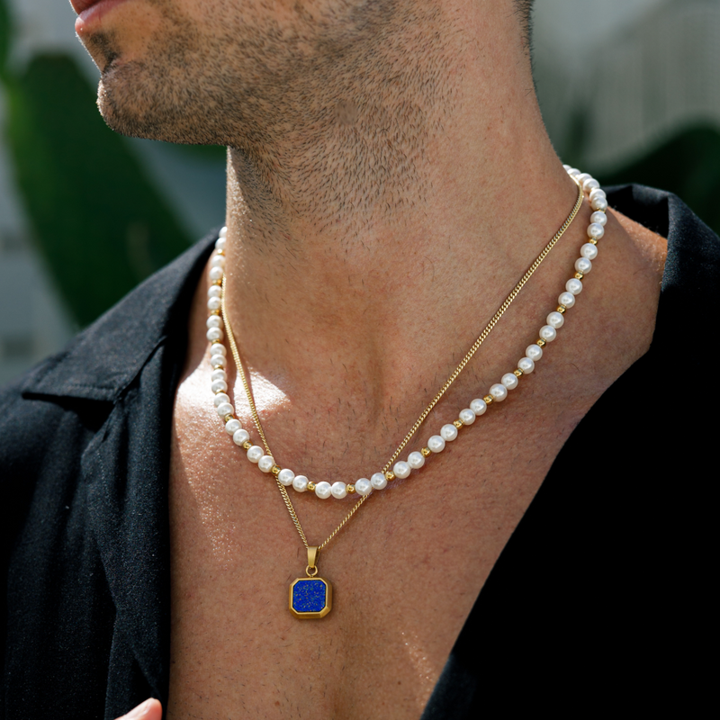 COOL FAB LAGOON - Natural Black Lava Stone with Blue Pearl Necklace Me –  THE MEN THING