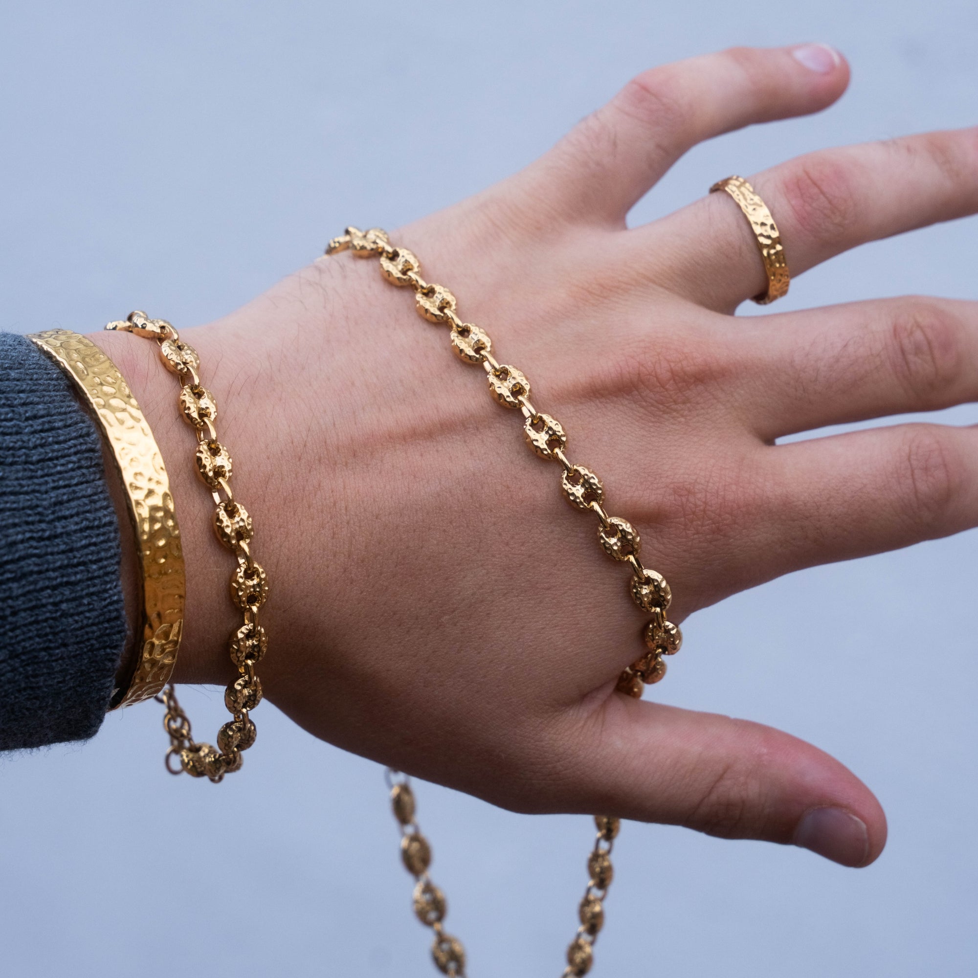 Gold Cuff + Mariner Stack Bracelet