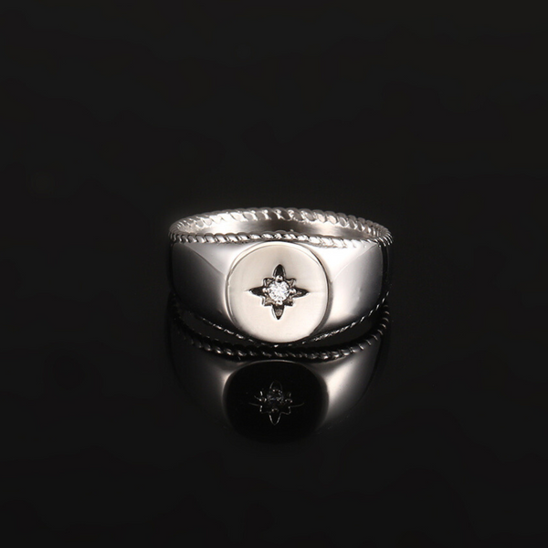 North Star Signet Ring For Men - Mens Silver Rings - By Twistedpendant