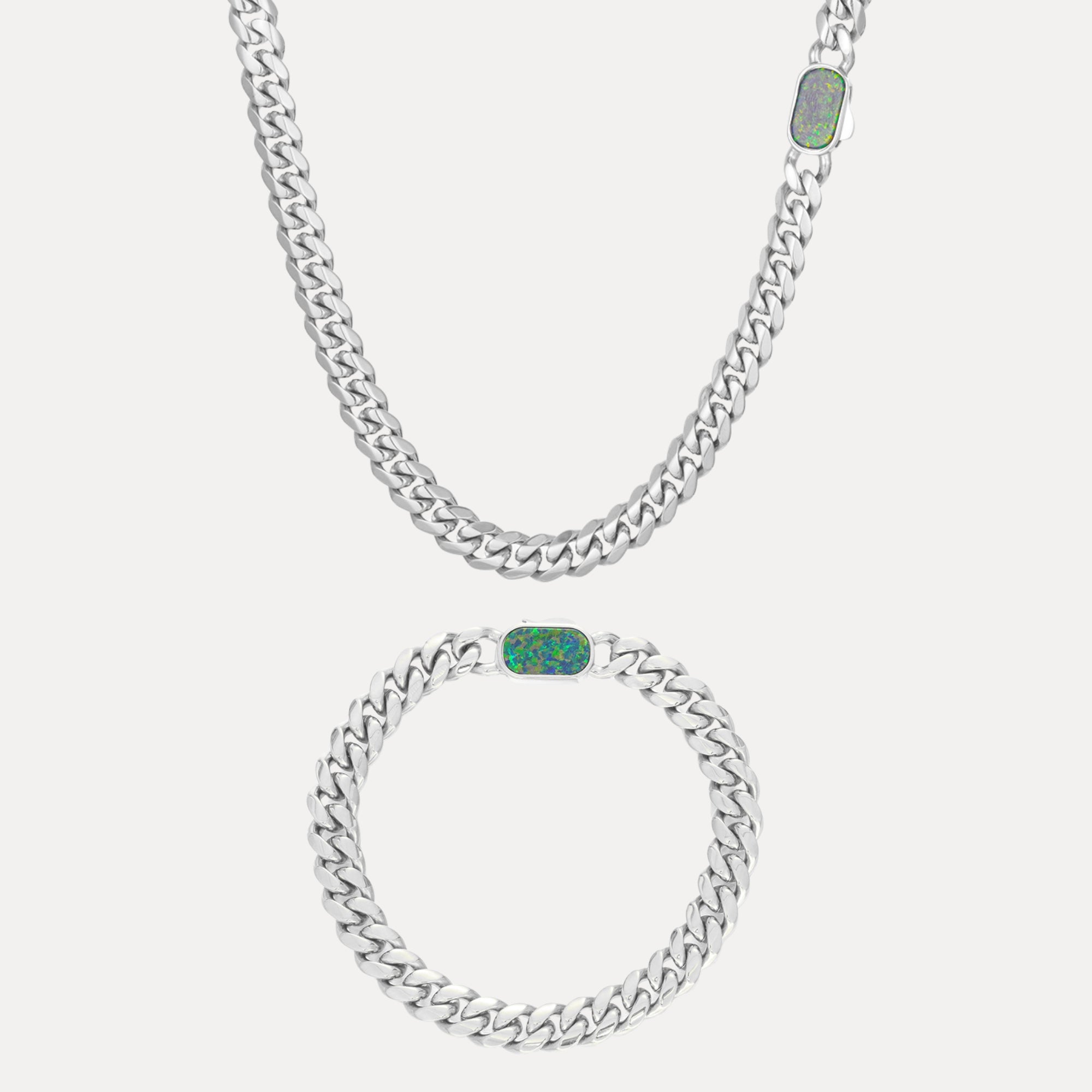 Opal Cuban Set (8MM) - Silver