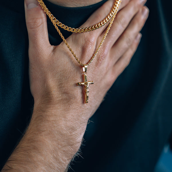 Crucifix Necklace - Mens Gold Crucifix Cross Pendant By Twistedpendant