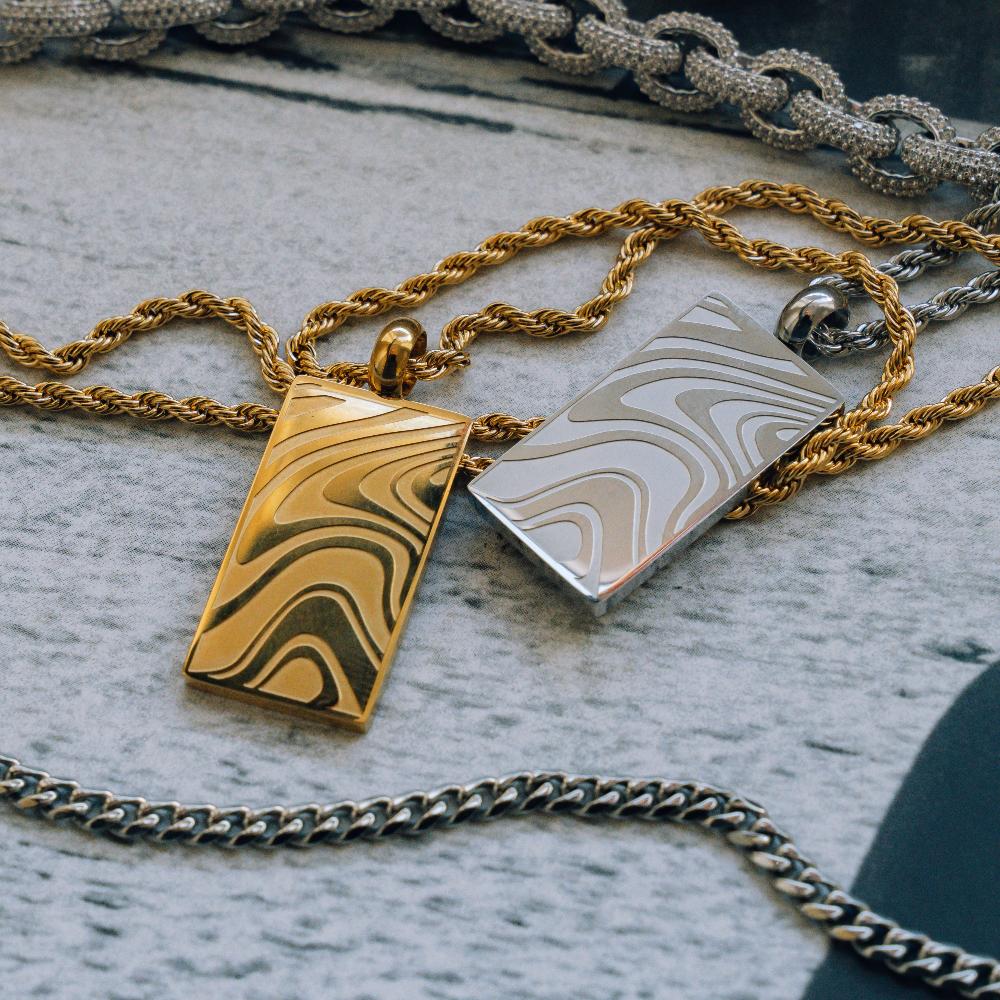 Gold Wave Pendant | Mens Gold Necklaces - By Twistedpendant