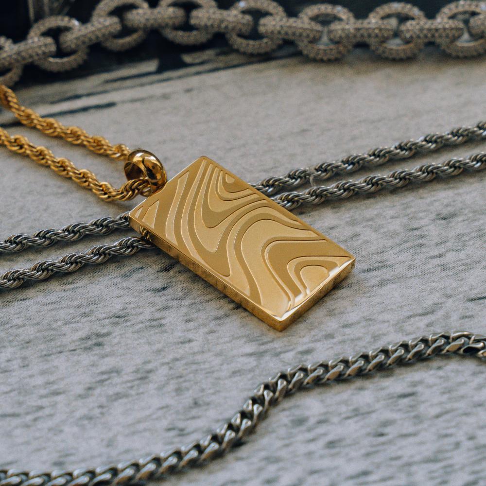 Gold Wave Pendant | Mens Gold Necklaces - By Twistedpendant