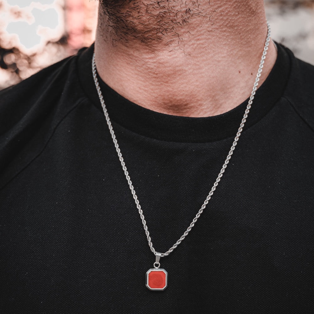 Red & Silver Enamel Pendant -Silver Necklace For Men | Twistedpendant