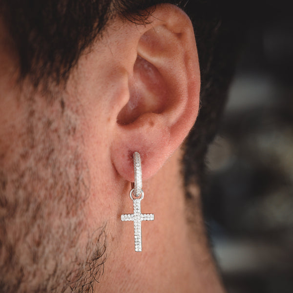 Silver Diamond Cross Earrings