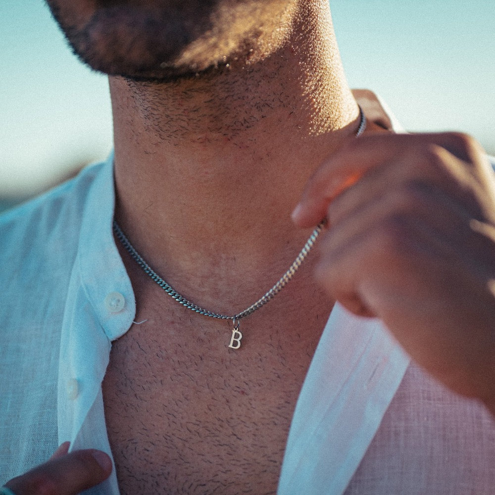 Initial Necklace For Men - Mini Silver Initial With Chain - By Twistedpendant