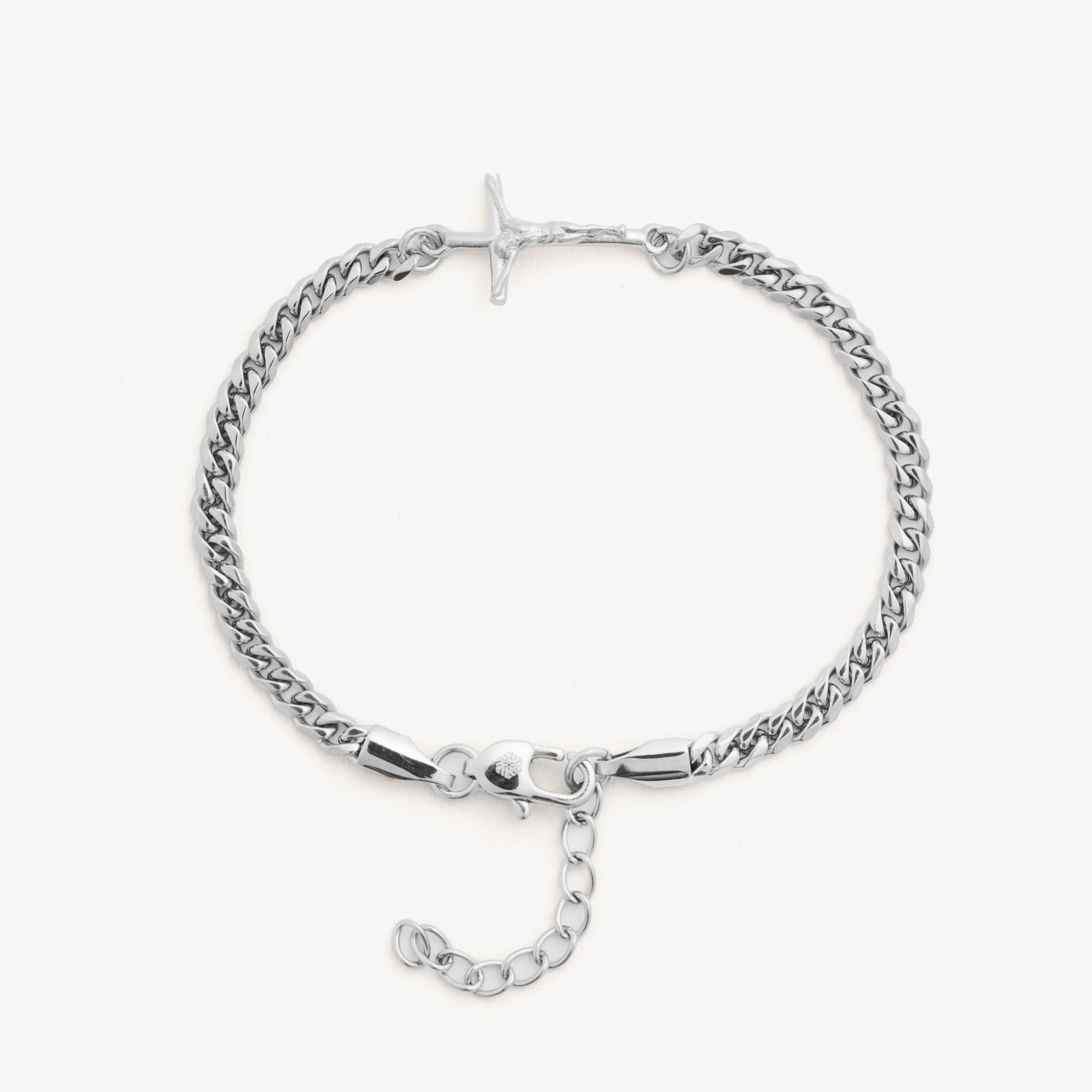Silver chain bracelet on a white background