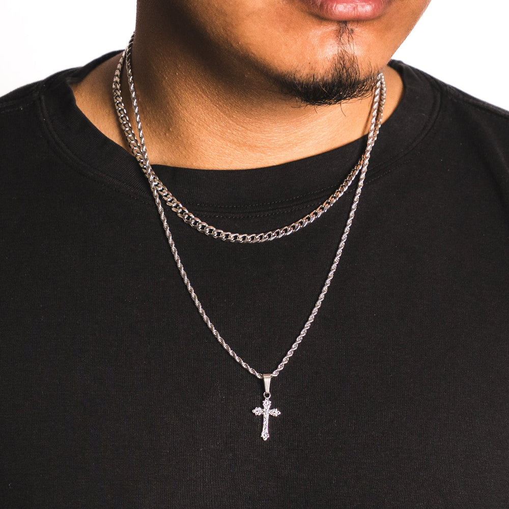 Mens 925 Silver Mini Vintage Cross Necklace | Twistedpendant