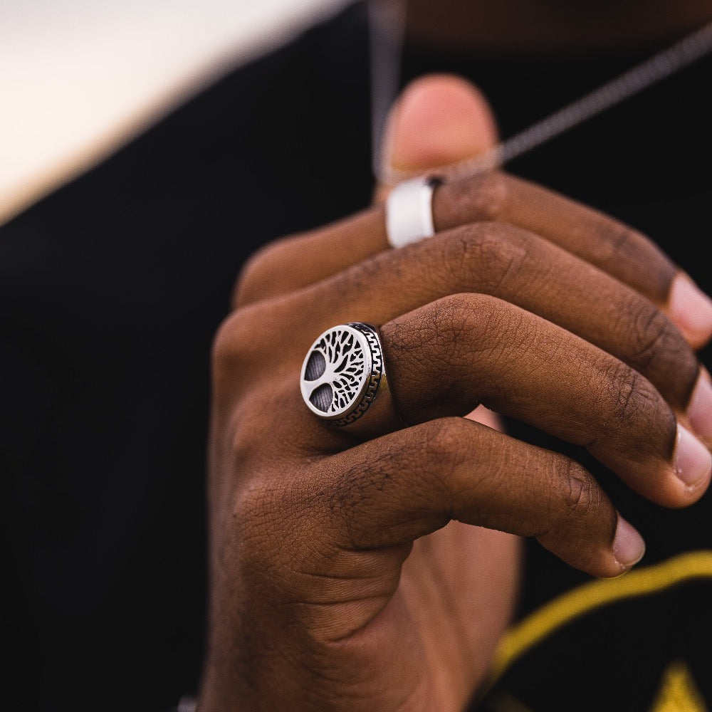 Large Silver Tree Of Life Signet Ring - Mens Signet Ring By Twistedpendant