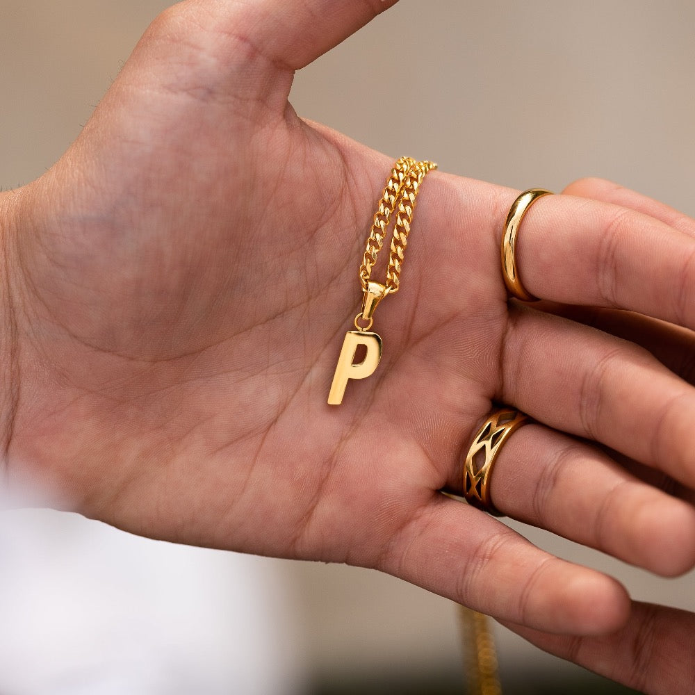 18K Gold Initial Letter Necklace - Personalised Initial Necklace for Men - By Twistedpendant