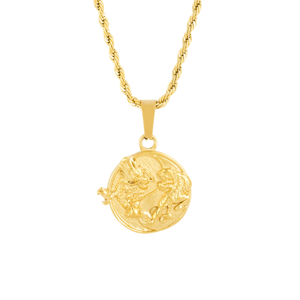 18K Gold Dragon Tiger Pendant | Ying Yang Necklace | Twistedpendant