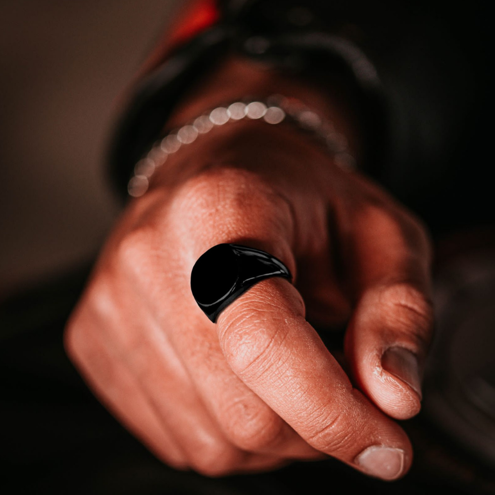 Black Polished Signet Ring - Black
