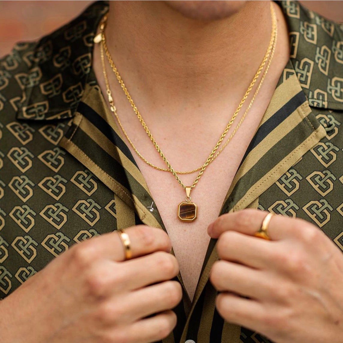 Tigers Eye Pendant - Gold Pendant Necklace For Men - By Twistedpendant