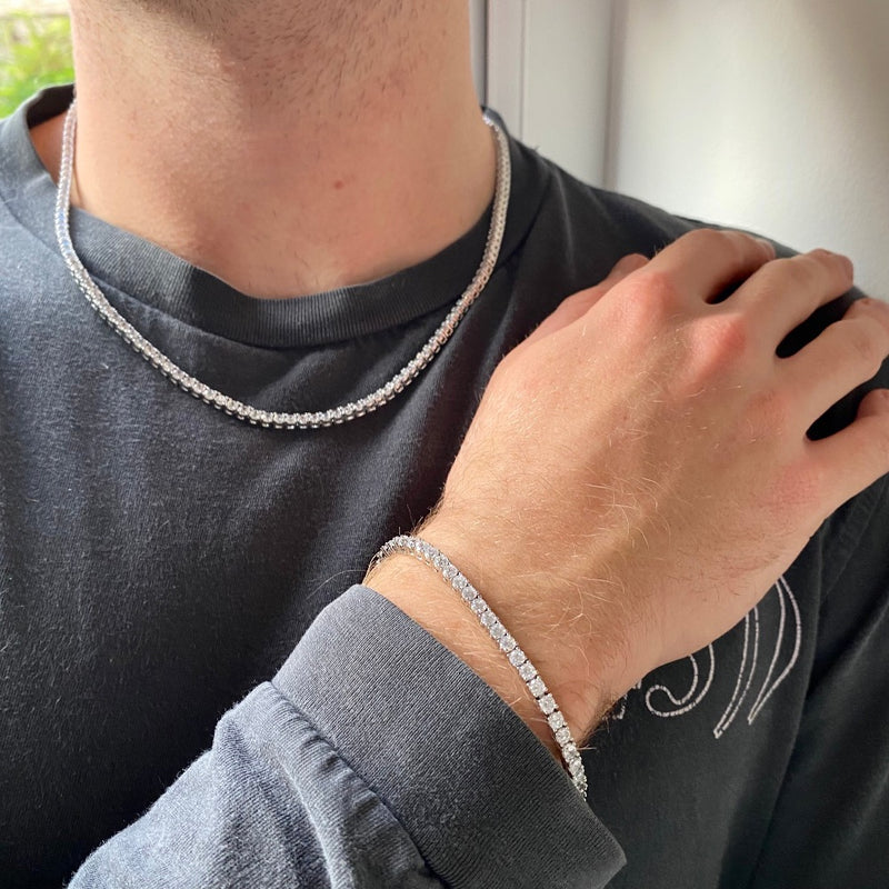 Silver Tennis Chain & Bracelet (8MM) - Gift Sets For Men - By Twistedpendant