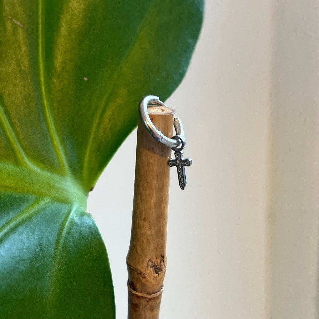 Mens Dagger Dangle Earrings - Mini Gold Dangle Hoop - By Twistedpendant