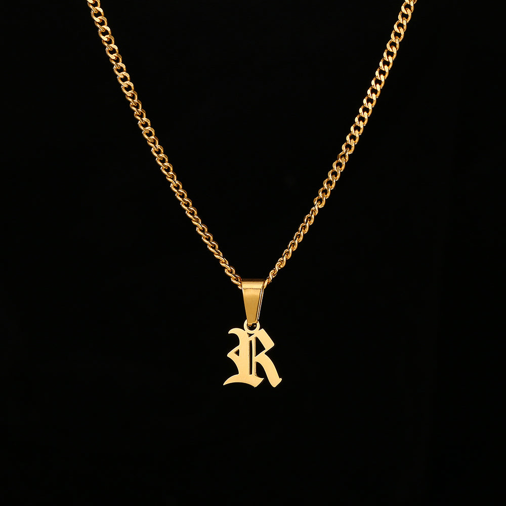 Gold Old English Initial Necklace - Mens Initial Pendant By Twistedpendant