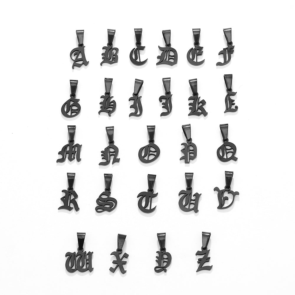 Black Old English Initial Necklace - Mens Initial Pendant By Twistedpendant