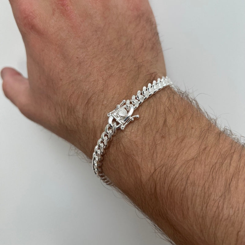 Mens Bracelet, Solid Silver Miami Chain Bracelet - By Twistedpendant