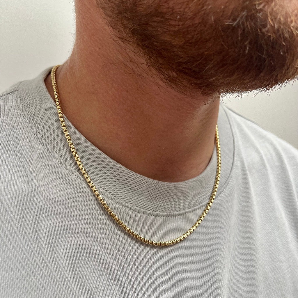 18K Gold Box Cut Chain, Thin Gold Chain Necklace For Men - By Twistedpendant