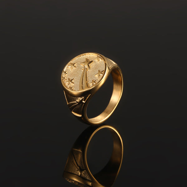 Shooting Star Signet Ring For Men - Mens Gold Rings - By Twistedpendant
