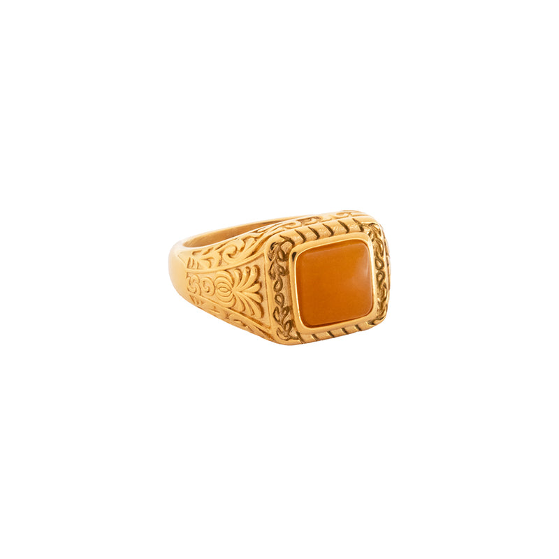 Mens Ring - Gold Orange Signet Ring For Men - By Twistedpendant