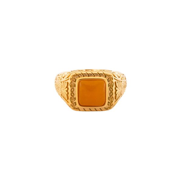 Mens Ring - Gold Orange Signet Ring For Men - By Twistedpendant