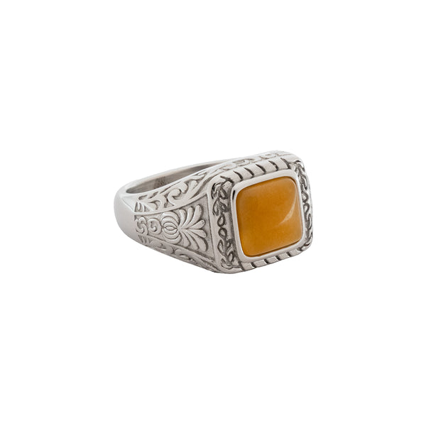 Mens Ring - Silver Orange Signet Ring For Men - By Twistedpendant