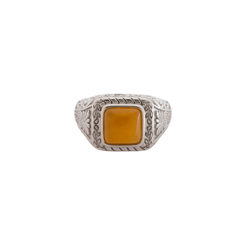 Mens Ring - Silver Orange Signet Ring For Men - By Twistedpendant