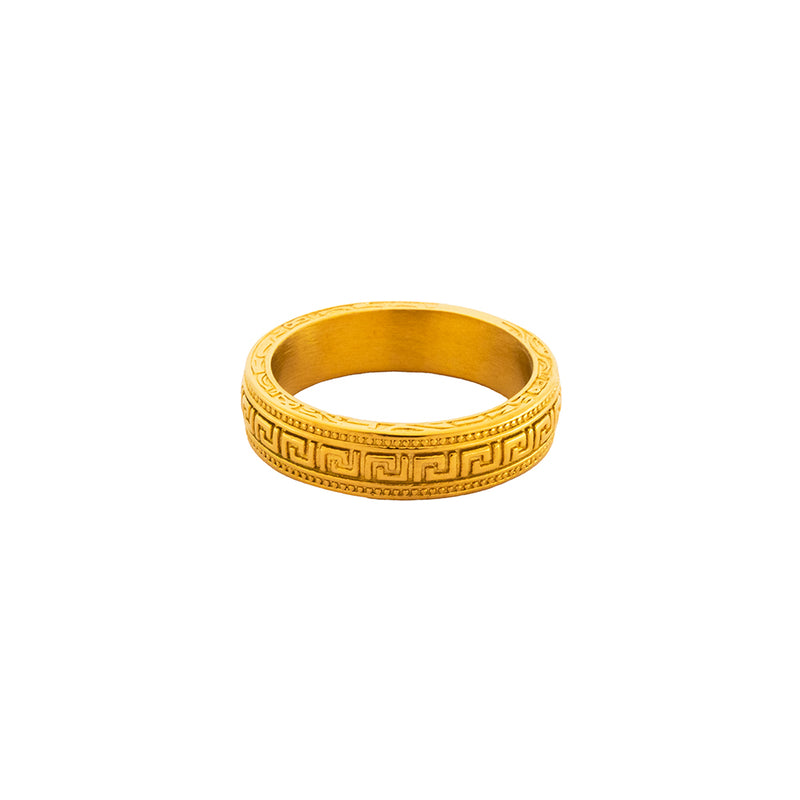 Kosmos Ring - Gold | Greek Key Band Ring For Men - By Twistedpendant