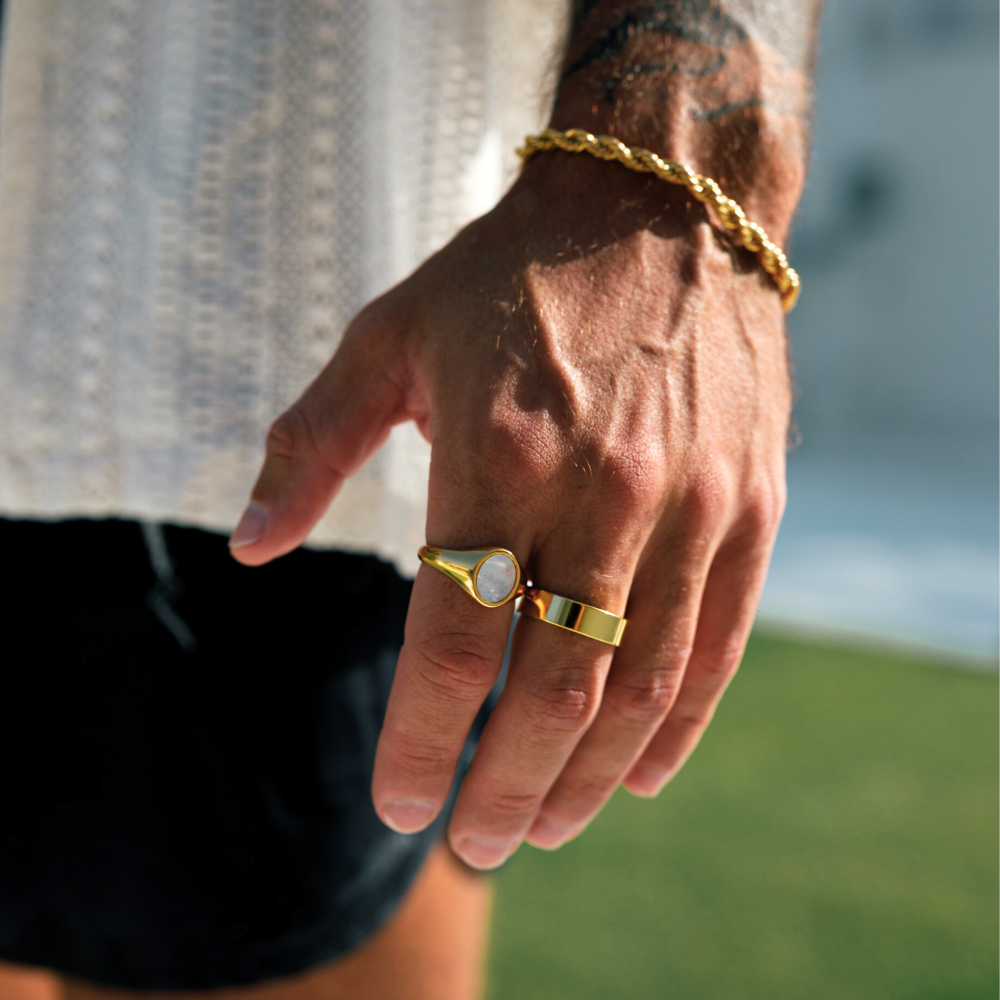 Pearl Signet Ring - Gold | Mens Gold Rings - By Twistedpendant