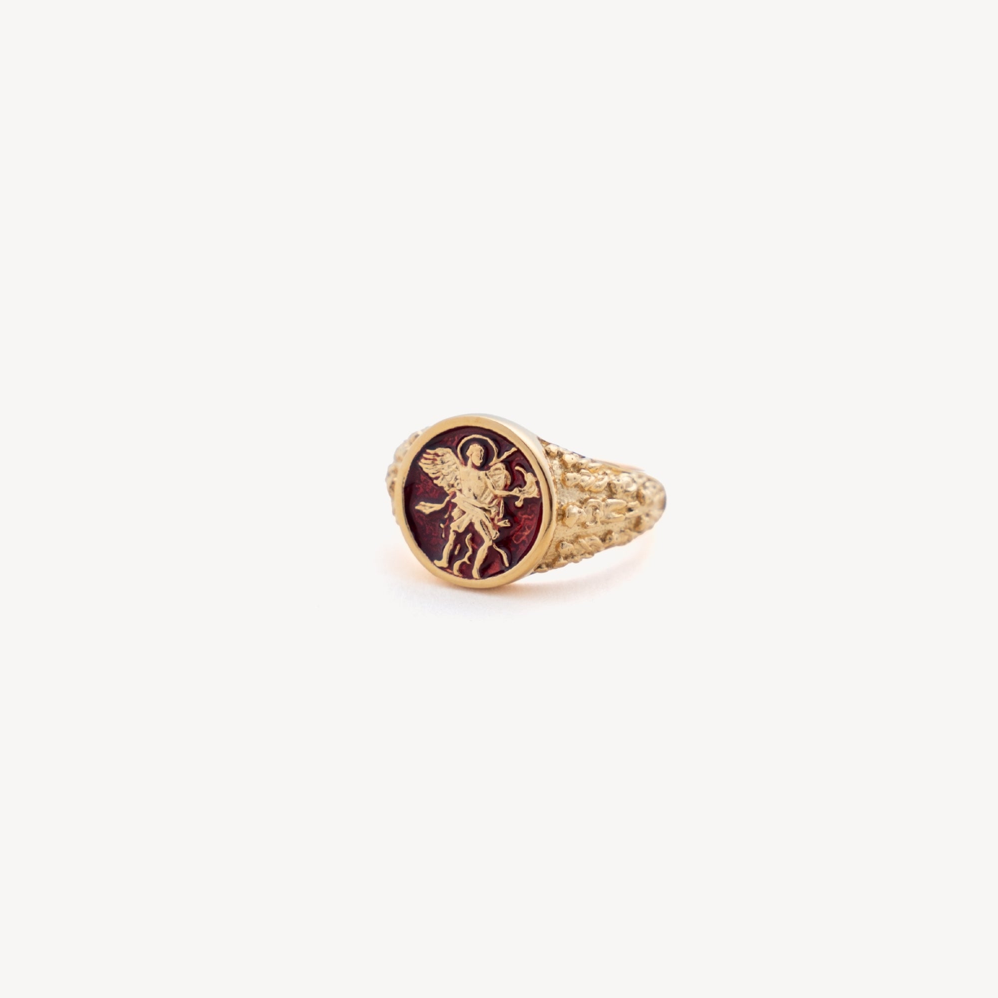 St Michael Ring - Red (Gold)