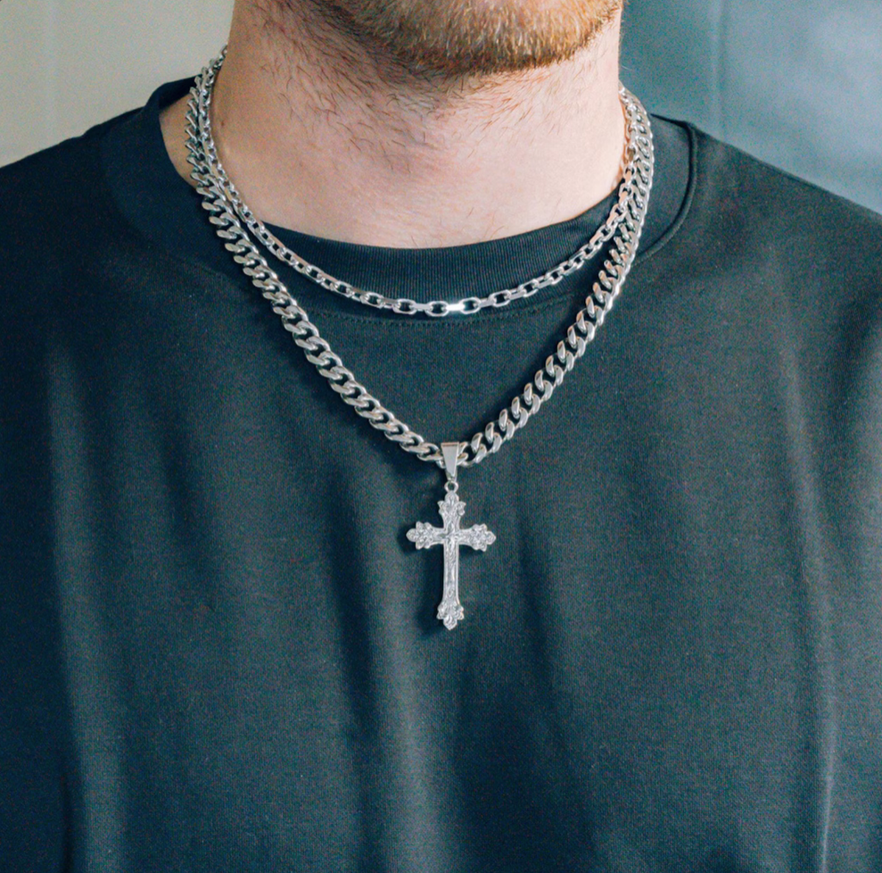 Vintage Cross X 8MM Cuban - Silver