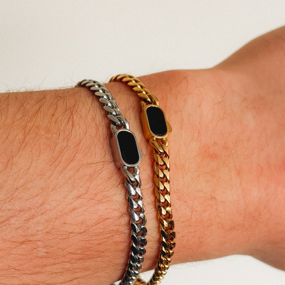 Onyx Cuban Bracelet (5MM) - Gold