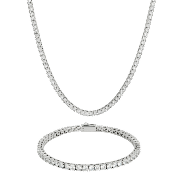 Silver Tennis Chain & Bracelet (8MM) - Gift Sets For Men - By Twistedpendant