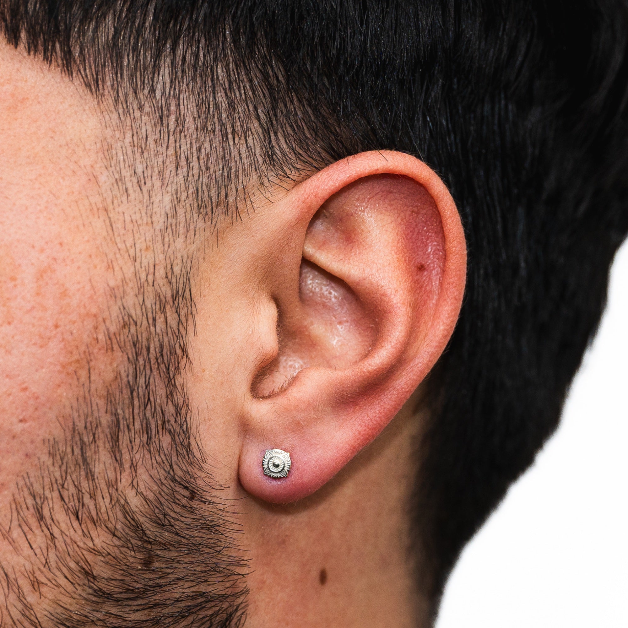 Silver Compass Stud Earring - Mens Silver Earrings - By Twistedpendant